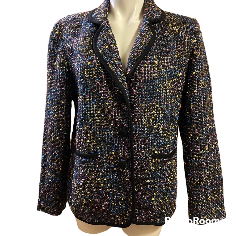 Tweed black colorful “confetti” silver thread business casual blazer